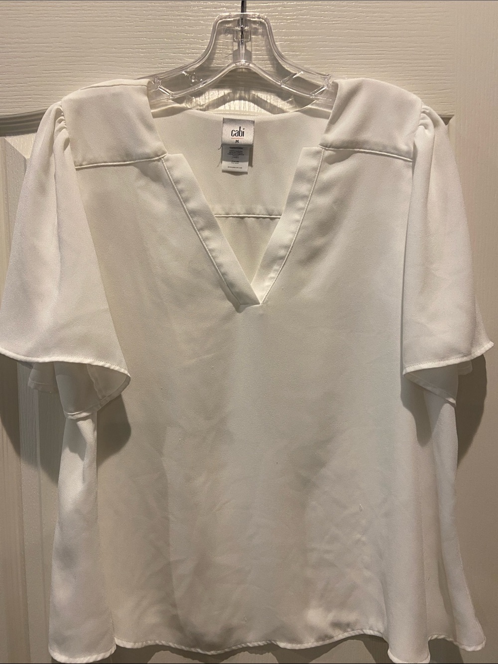 CAbi White V-Neck Flutter Sleeve Top